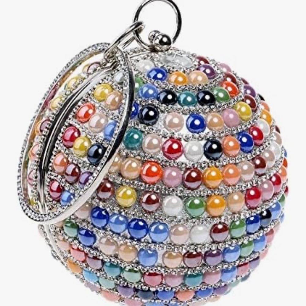 Clutch Purse Colorful Beaded Wristlet, With Shoulder Length Strap.
